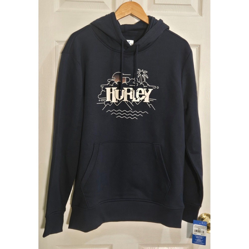 Hurley Skyline Graphic Pullover Fleece Hoodie Navy Blue HFA25SMP-1860 Mens M